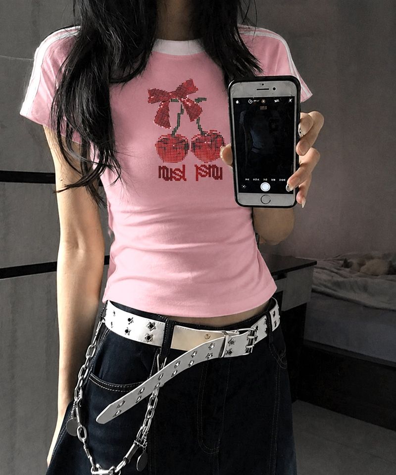 Dot Cherry Semi Crop T-Shirts - 6COLOR