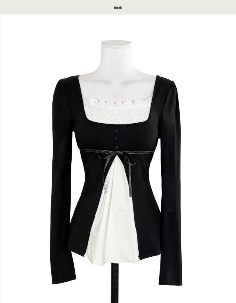 dear.black ribbon & frill long TOP