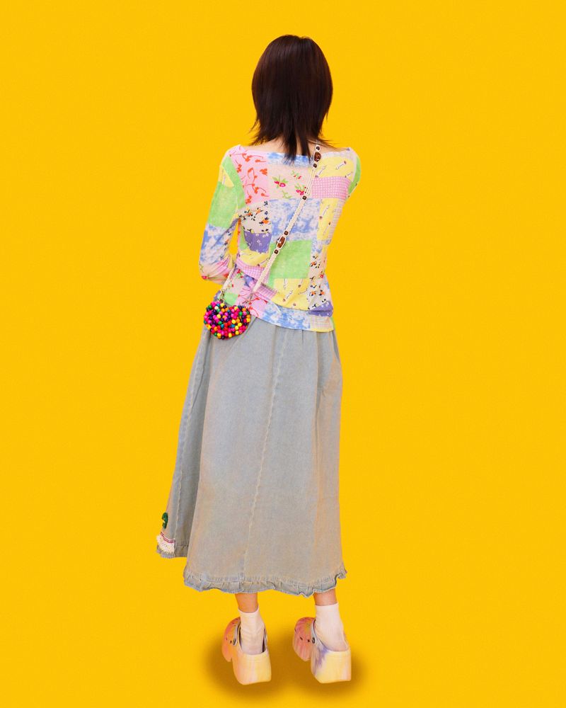 mushroom denim long skirt (2color)