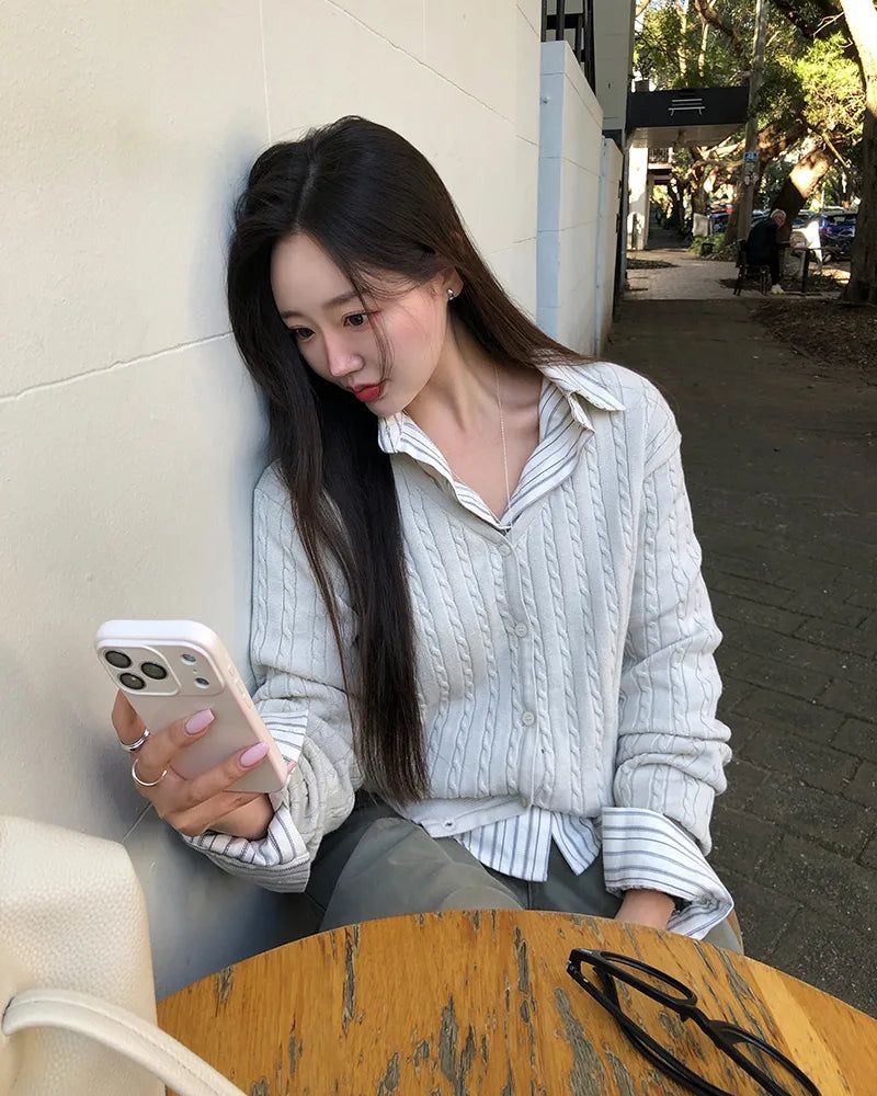 [ORIGINAL] Rope Cable Knit Long-sleeved Cardigan