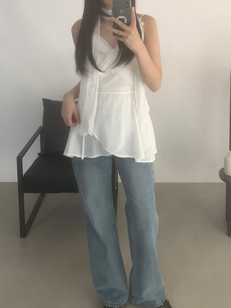 Sylvia Frill Sleeveless Long Blouse