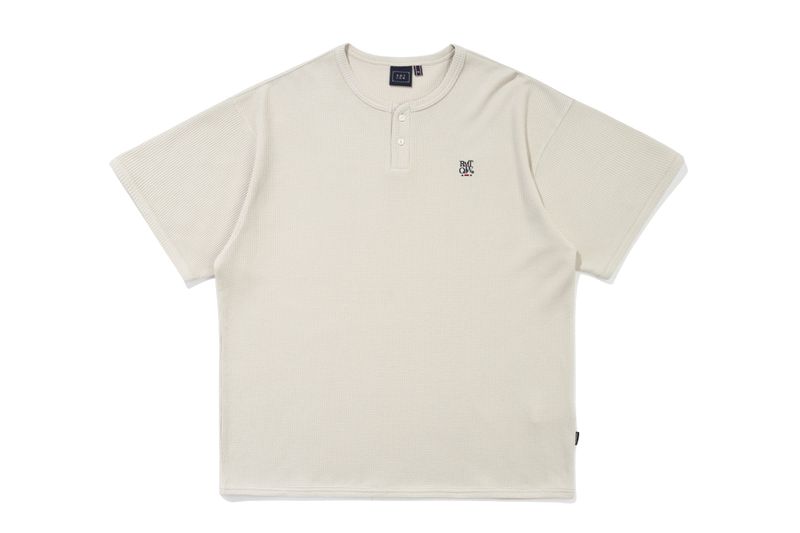 BUTTON UP WAFFLE HENLEY NECK_OATMEAL