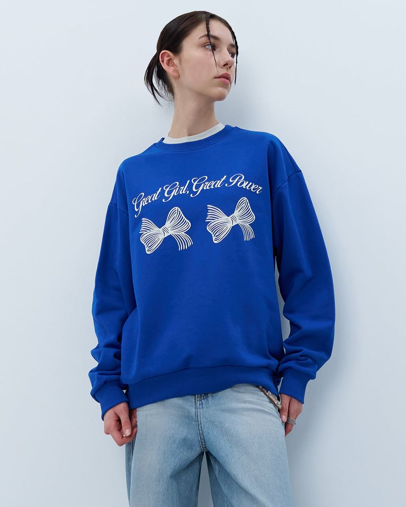 TWIN RIBBON SWEATSHIRT-BLUE