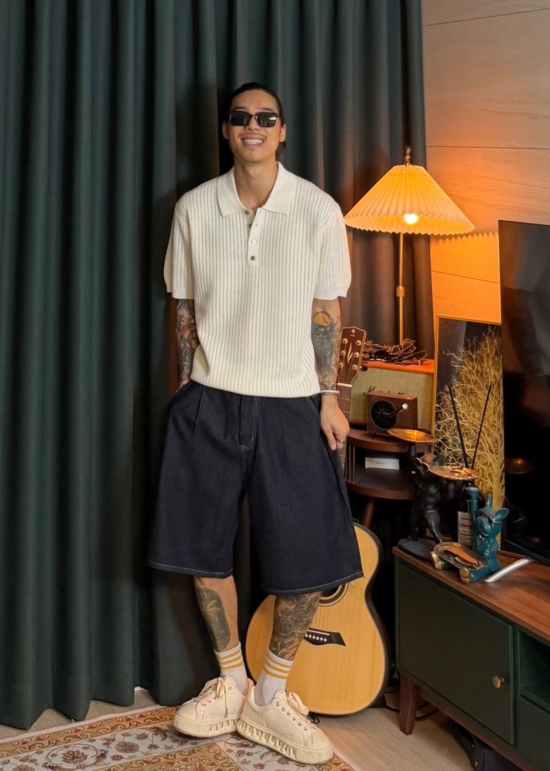 Non-fade half denim pants 2COLOR