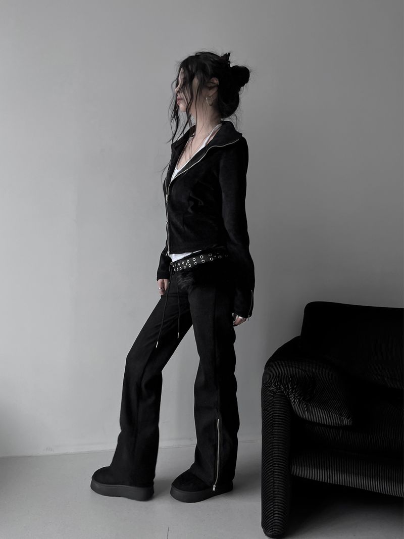 ribbed zip bootcut banding pants