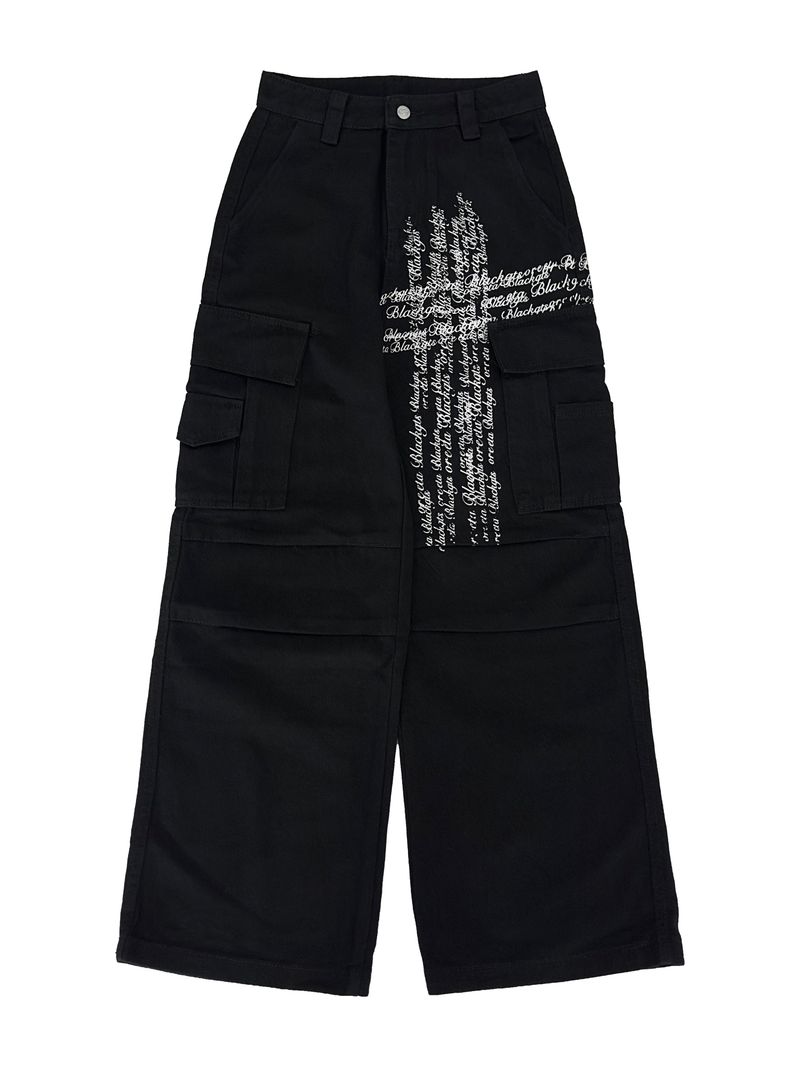 cross lettering cargo denim