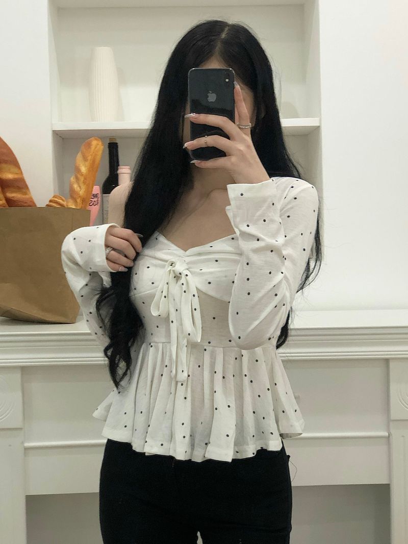 Dot Ribbon Top & Cardigan