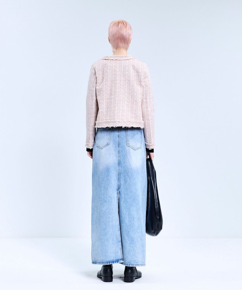 85-VIVAJ048 Multi-Color Crop Tweed Jacket Pink