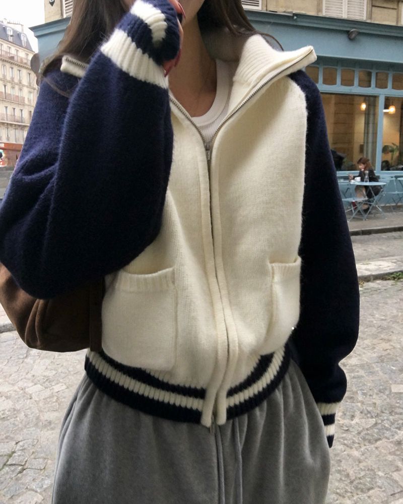 [ORIGINAL] Tard Color-Block Raglan Knit Zip-Up