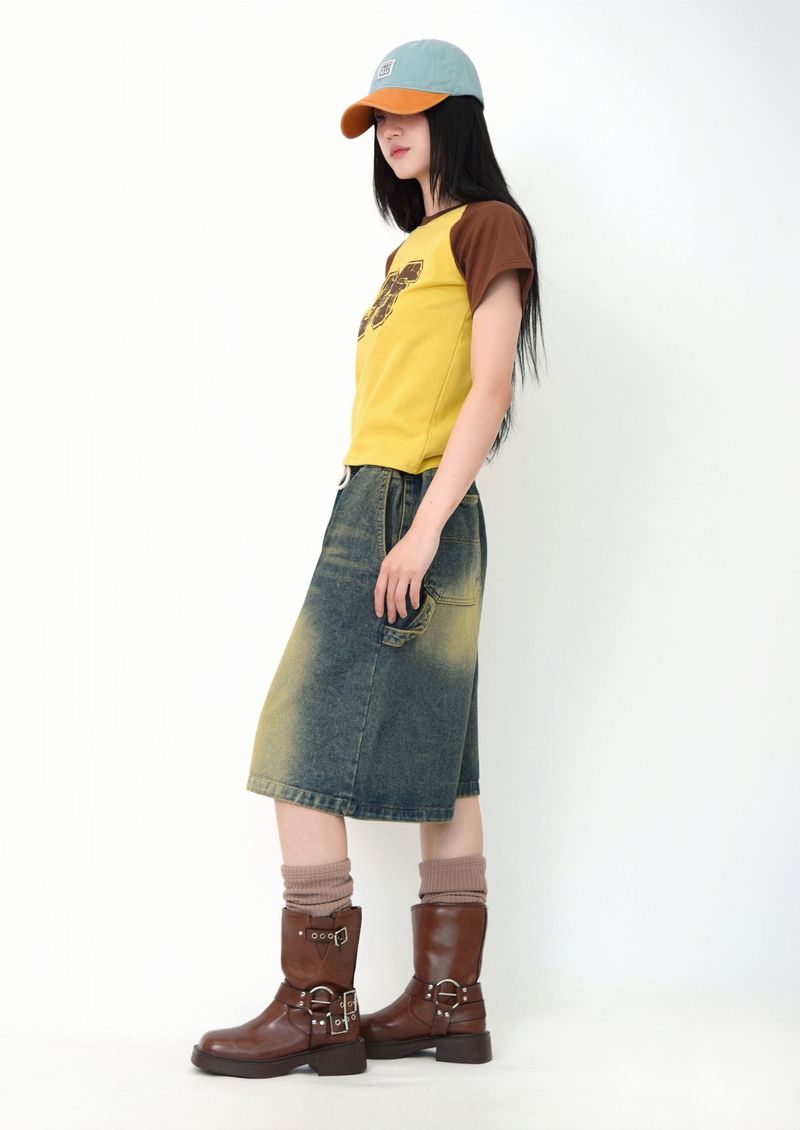 Dirty Wash Bermuda Denim pants