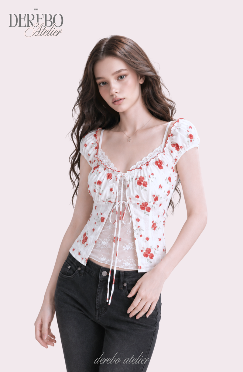 Red Rose Lace Layered Blouse
