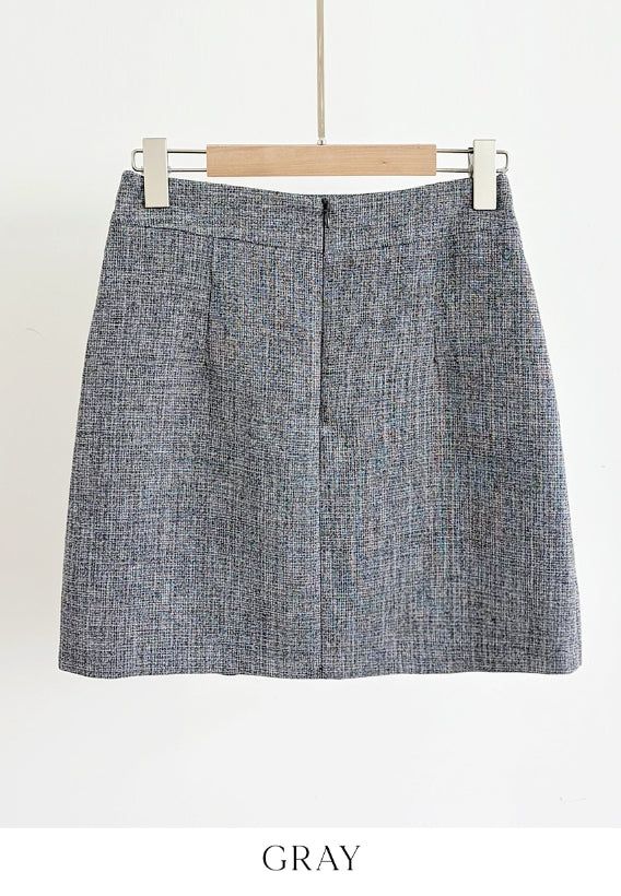 Beable Wrap Pleated Tweed Skirt Pants