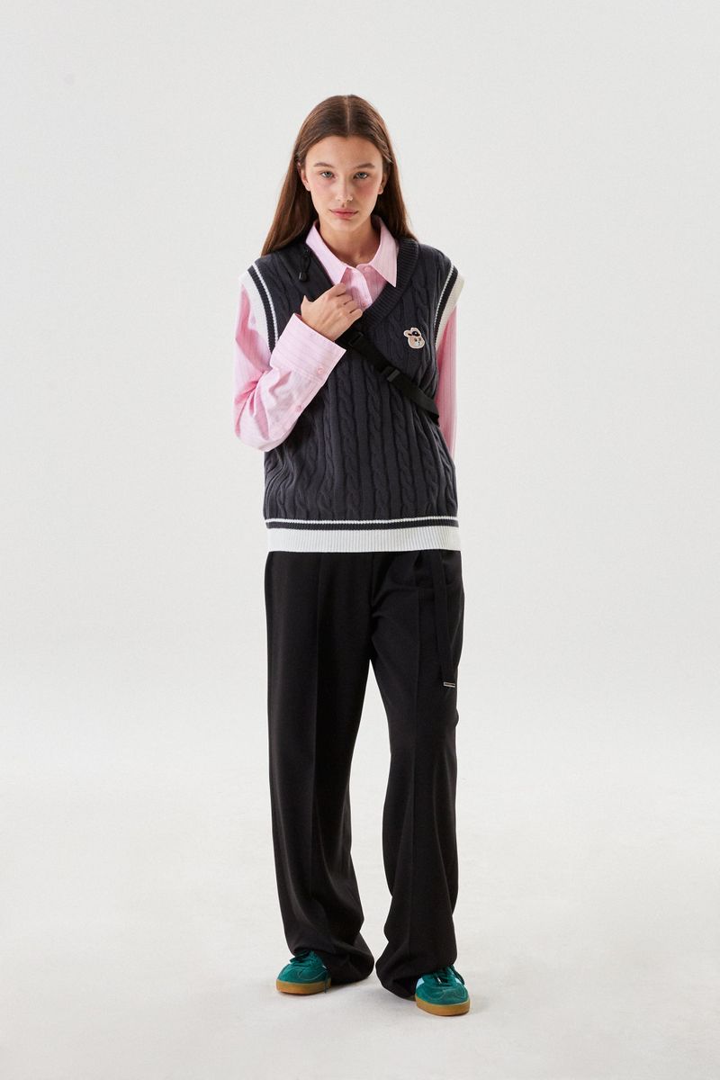 COLLECTION BELT POINT TWO TUCK PANTS [BLACK]