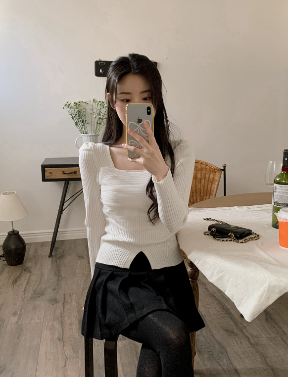 DW Square Chiffon Layered Rib Knit (3color)