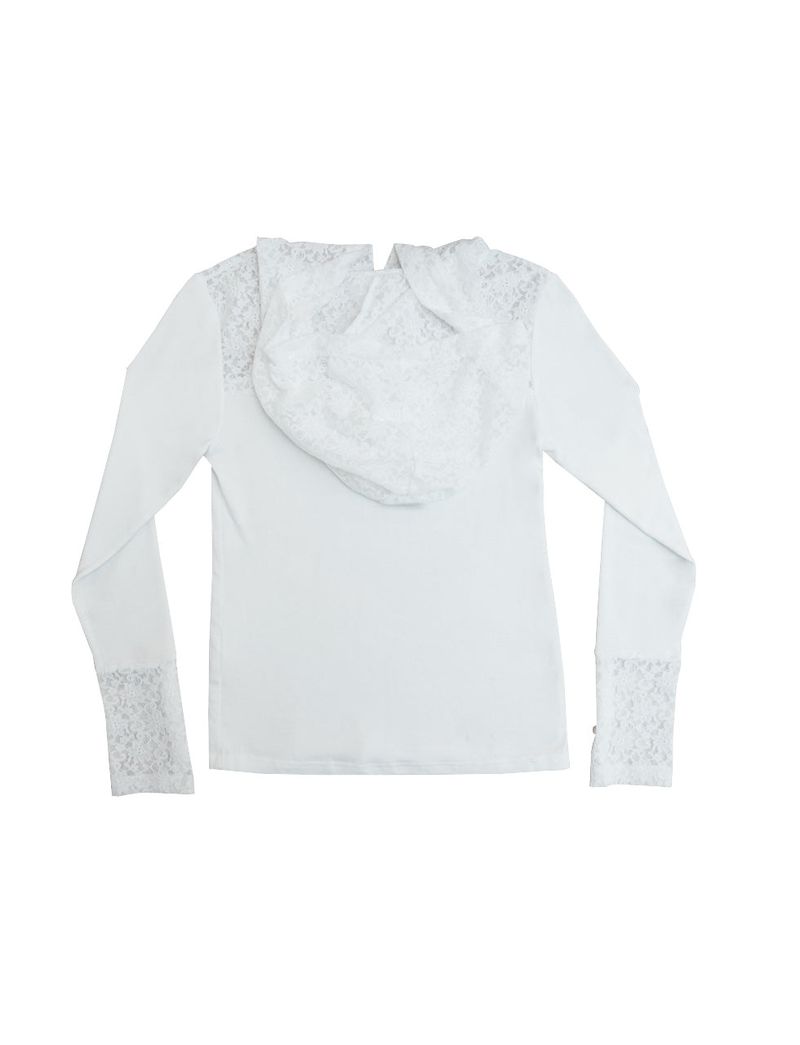 button lace hoodie top long ver. / white