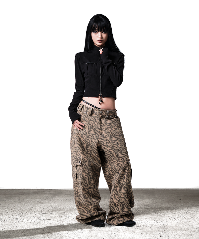 ZEBRA CAMO EYELET BELT-LOOP CARGO PANTS