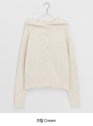 Higanne High Neck Angora Hood Knit Cardigan