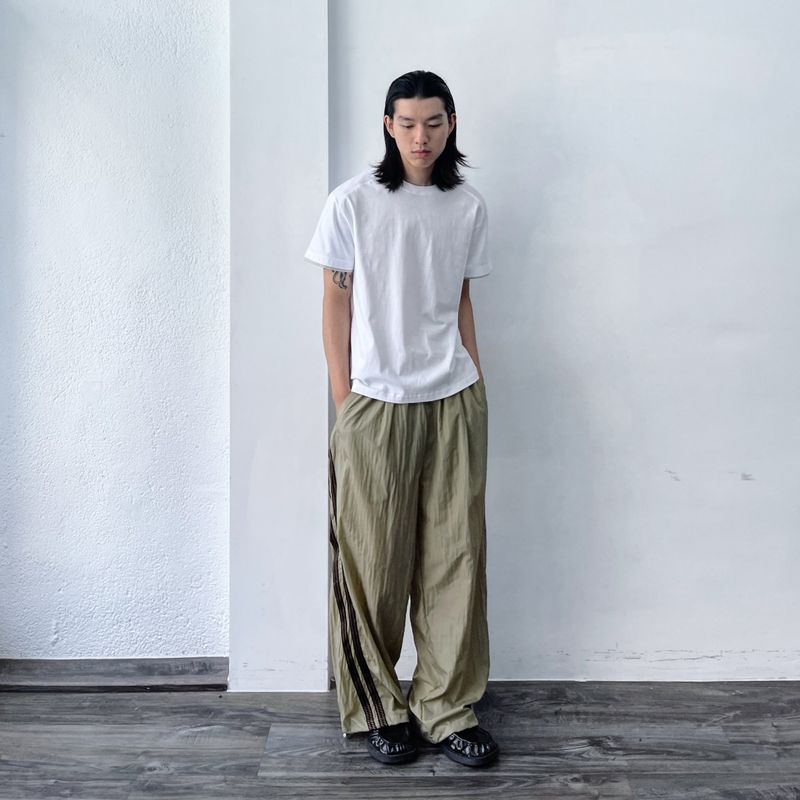 Crumpled Texture Line-Detail Pants