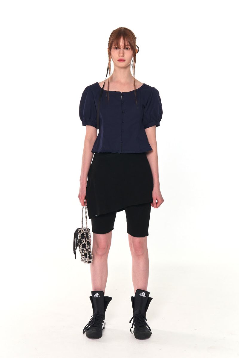 PUFF BUTTON BLOUSE (NAVY)