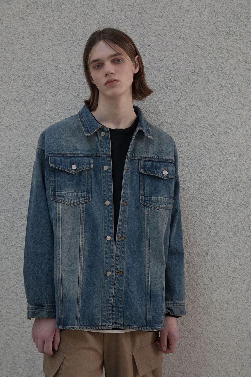Sandwashed denim shirt jacket