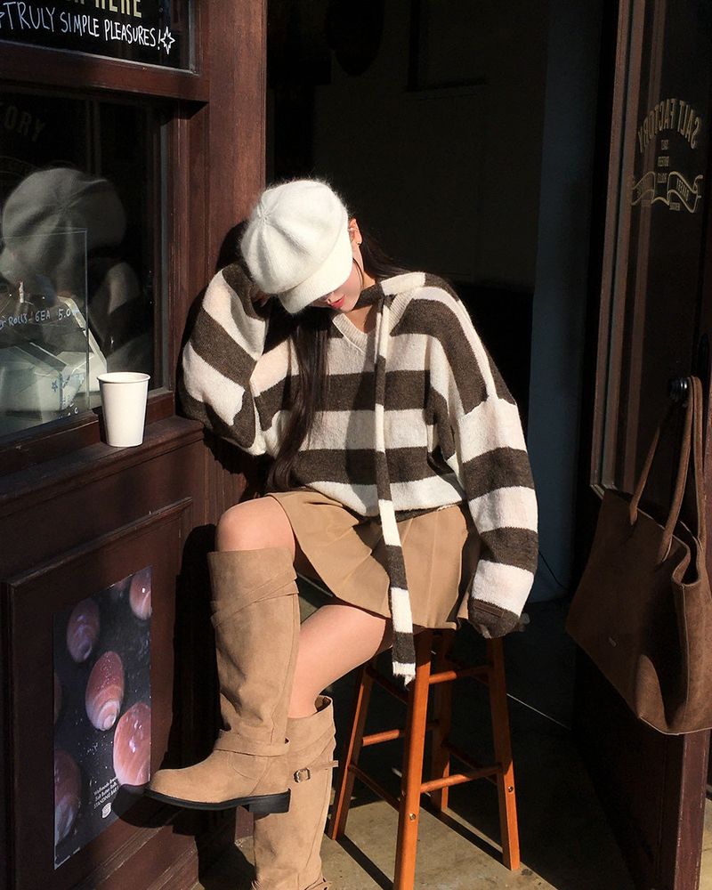 [ORIGINAL] LACKUN Striped Muffler Knit Set