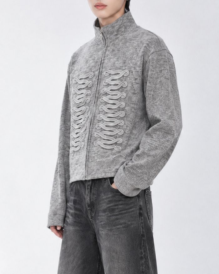 (UNISEX) Napoleon Braid Knit Zip Up