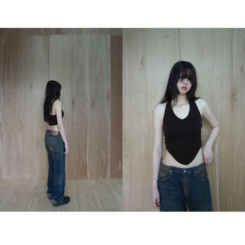 HALTERNEK KNIT VEST_BROWN