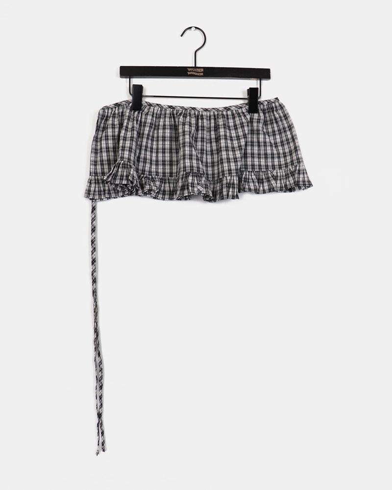 Esseon Checkered Layered Mini Wrap Skirt