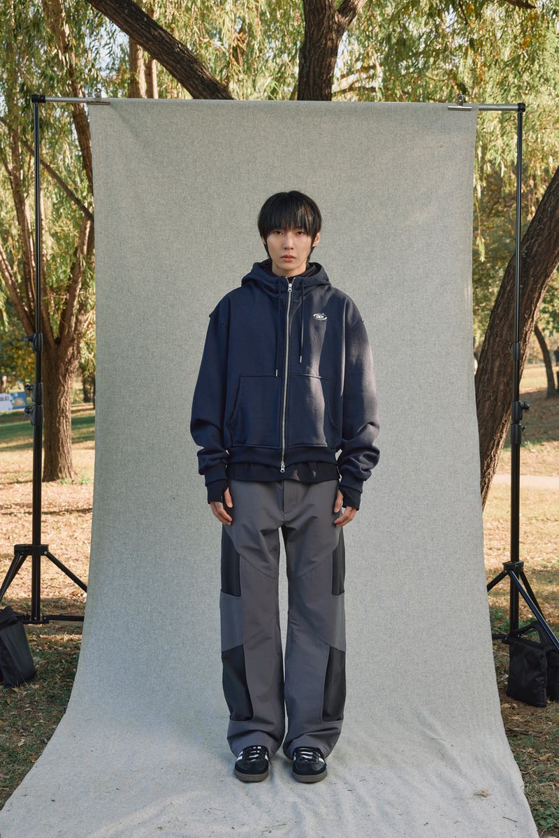 LAYERED STRING HOODIE ZIP-UP [NAVY]
