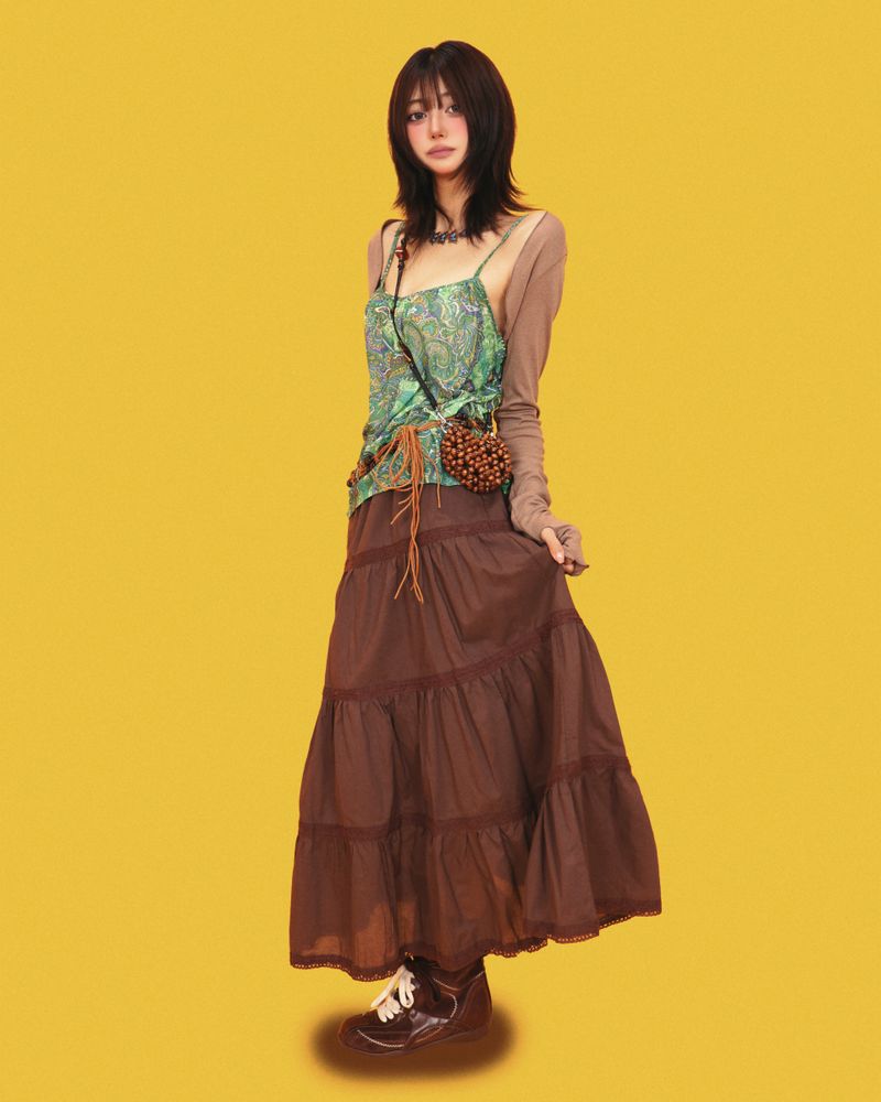 hippy wood long skirt