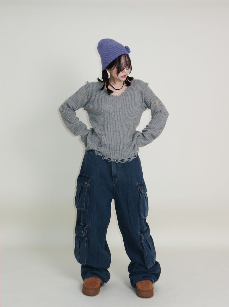 Zelda Double Pocket String Wide Denim Pants