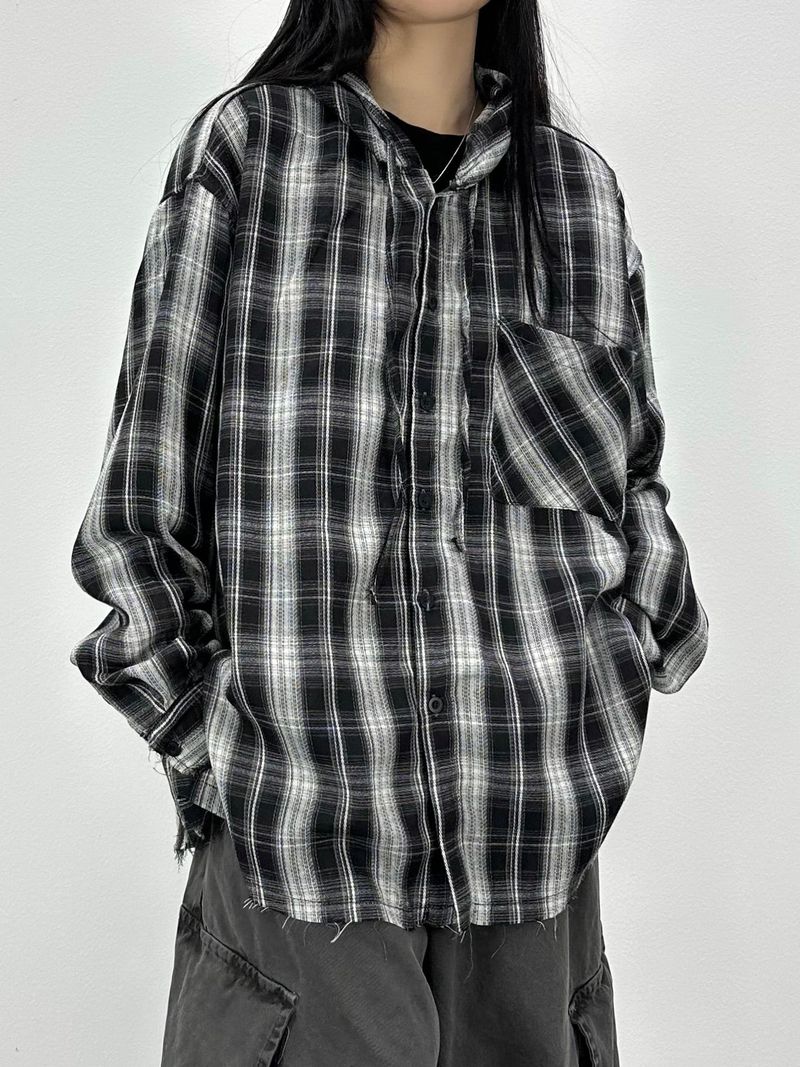 vely gingham hooded shirt