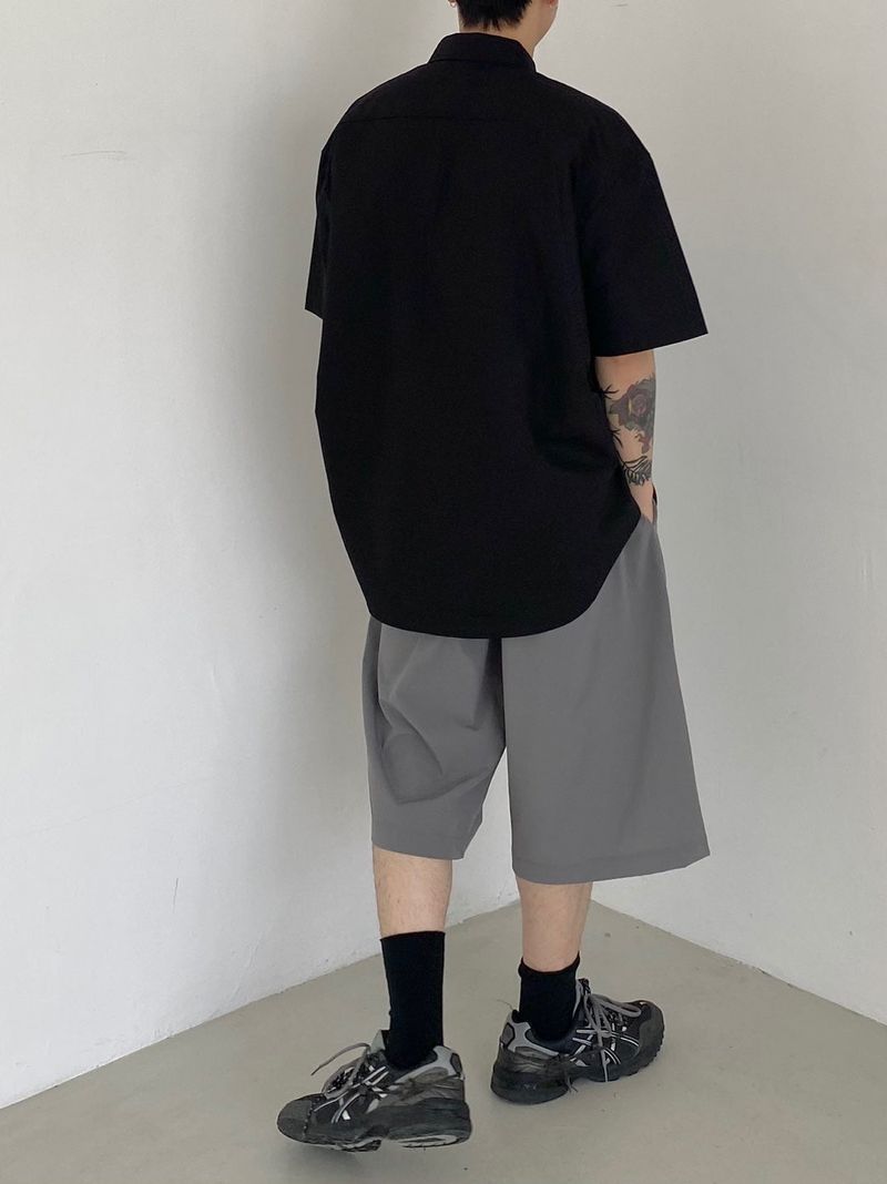 Two tuck wide banding half pants 2C