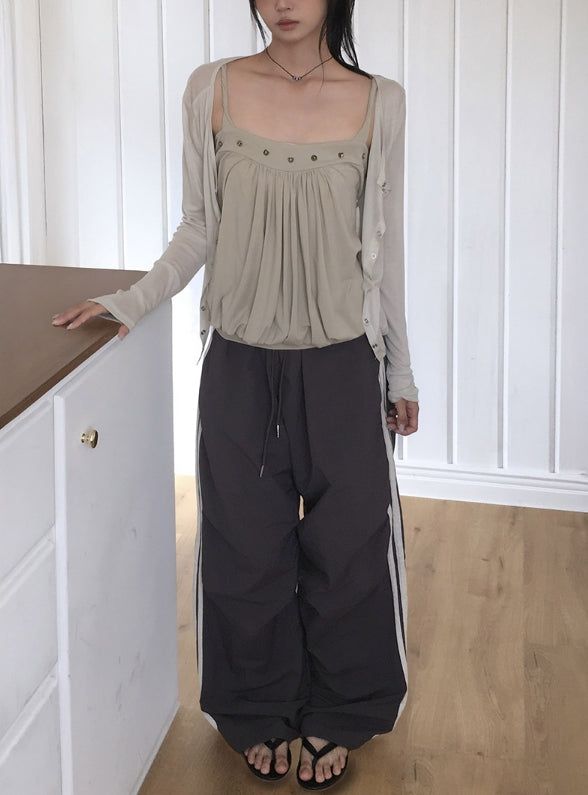 BT Nylon Track Pintuck Wide Pants