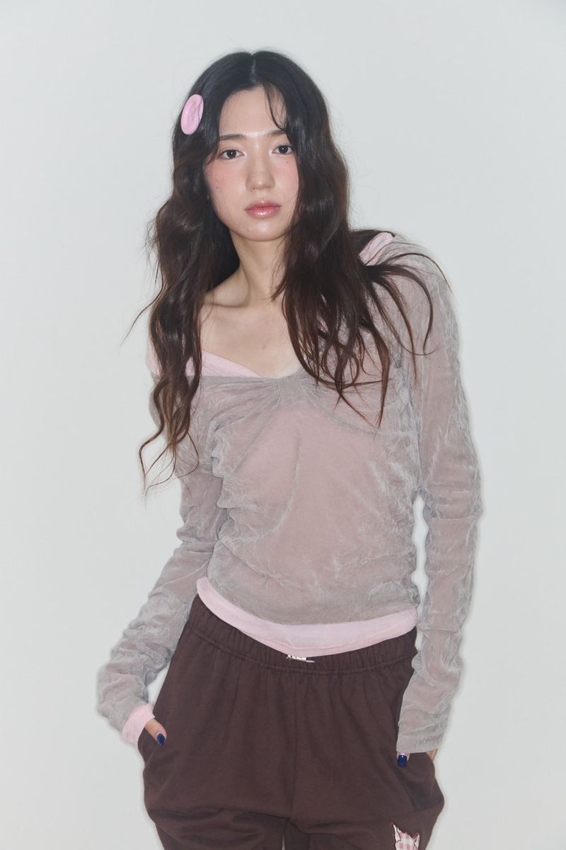 SHERRY RIBBON VELVET TOP (GREY)