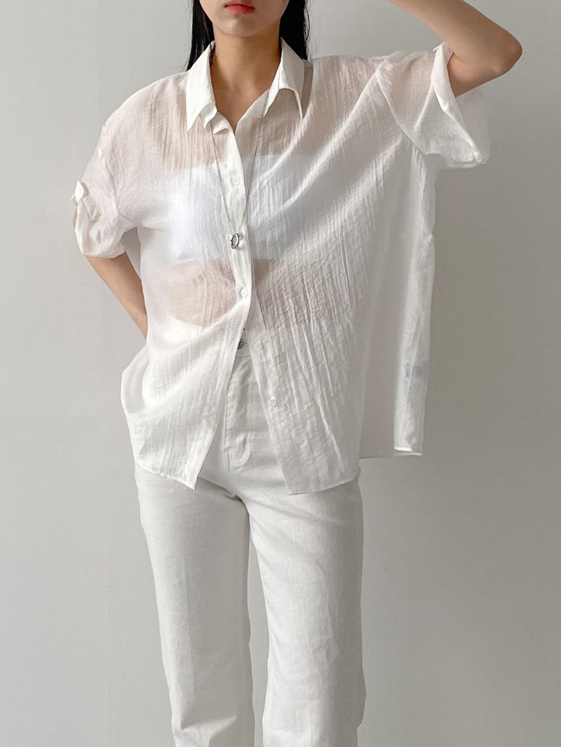 INCHANT ME(インチャントミー)の「Winkle Roll-up See-through Short Sleeve Shirt(Tops)」