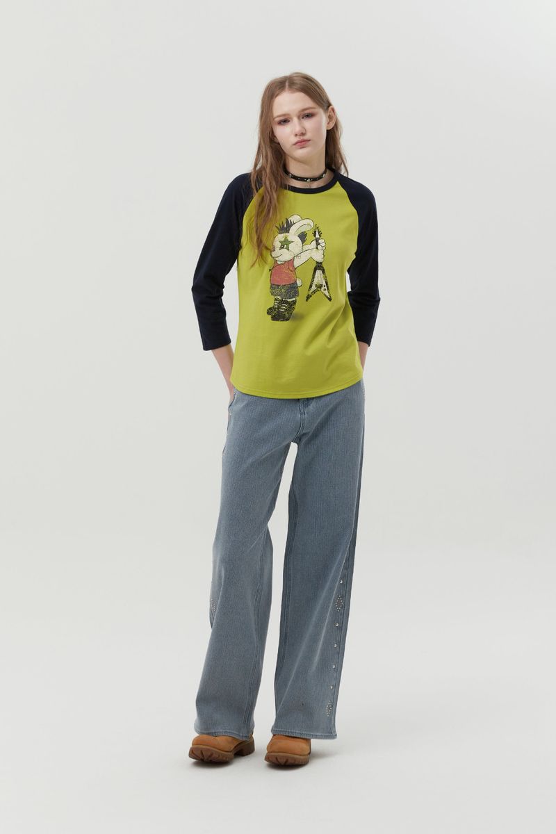 ROCKTTY BUNNY RAGLAN T-SHIRT [LIME]