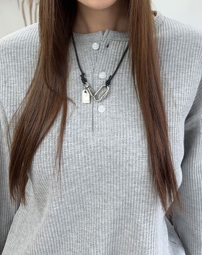 Tove Waffle Henley Neck Long Sleeve Tee
