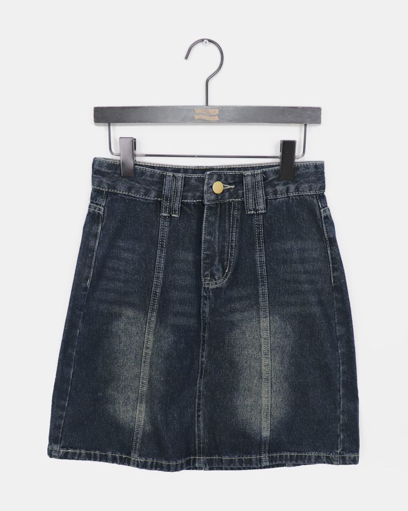 Yuan Panel Washed Denim Midi Skirt