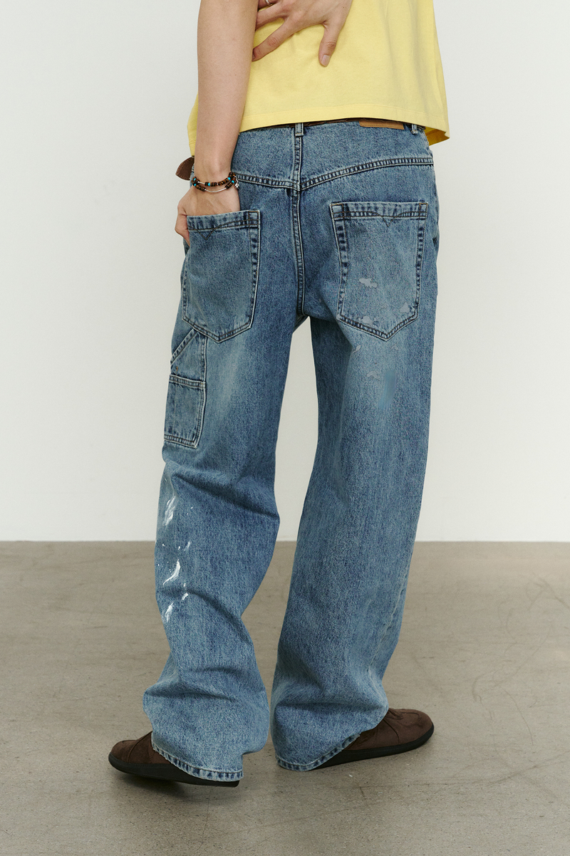 Aged Splatter Carpenter Denim Pants(Washed Blue)