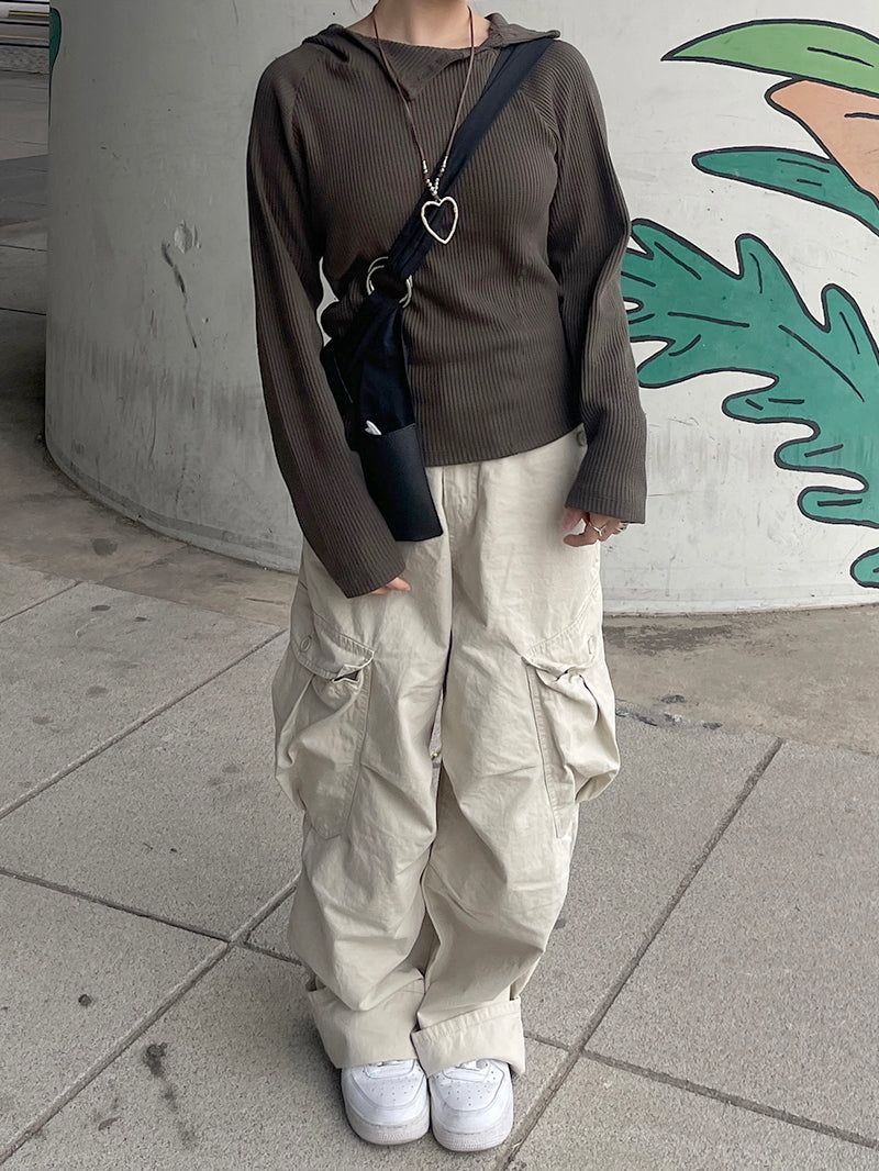 Waffle cut diagonal knit hood