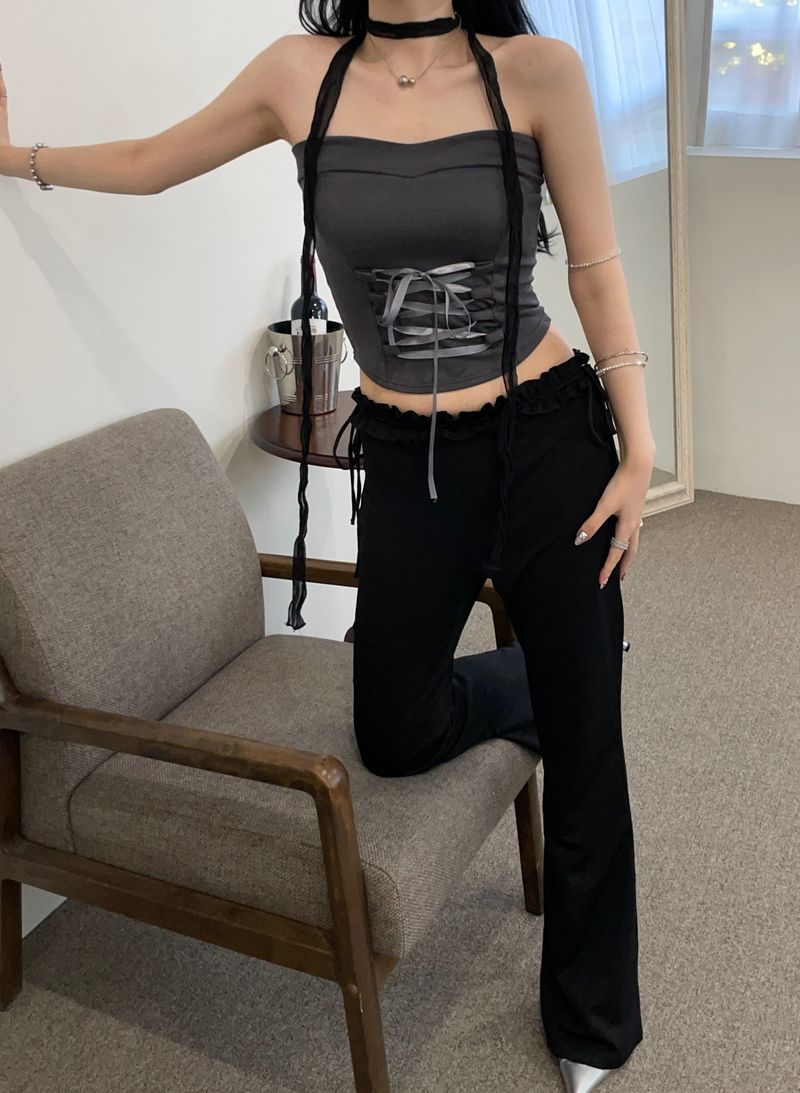 Angel frill ribbon wide pants
