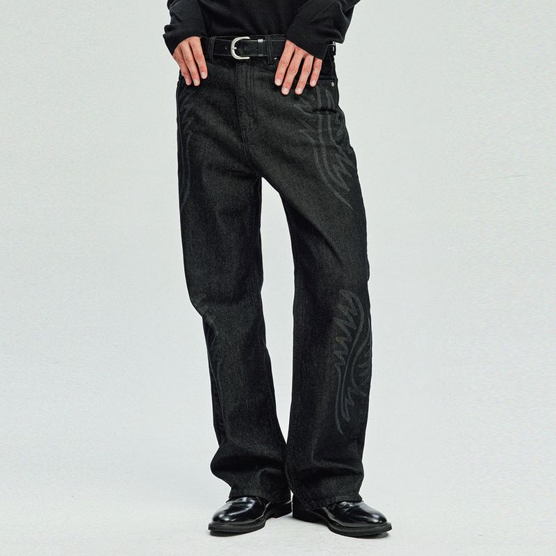 laser cowboy flare denim pants black
