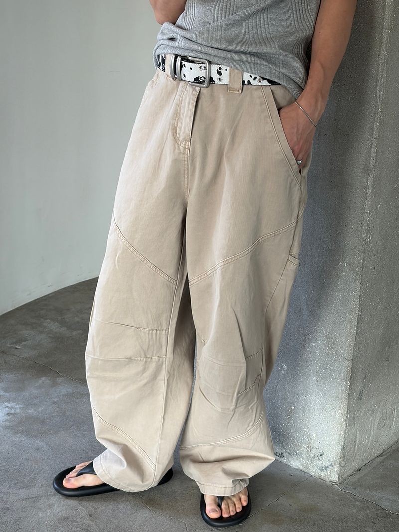 Sand dyeing curved cotton pants(3color)