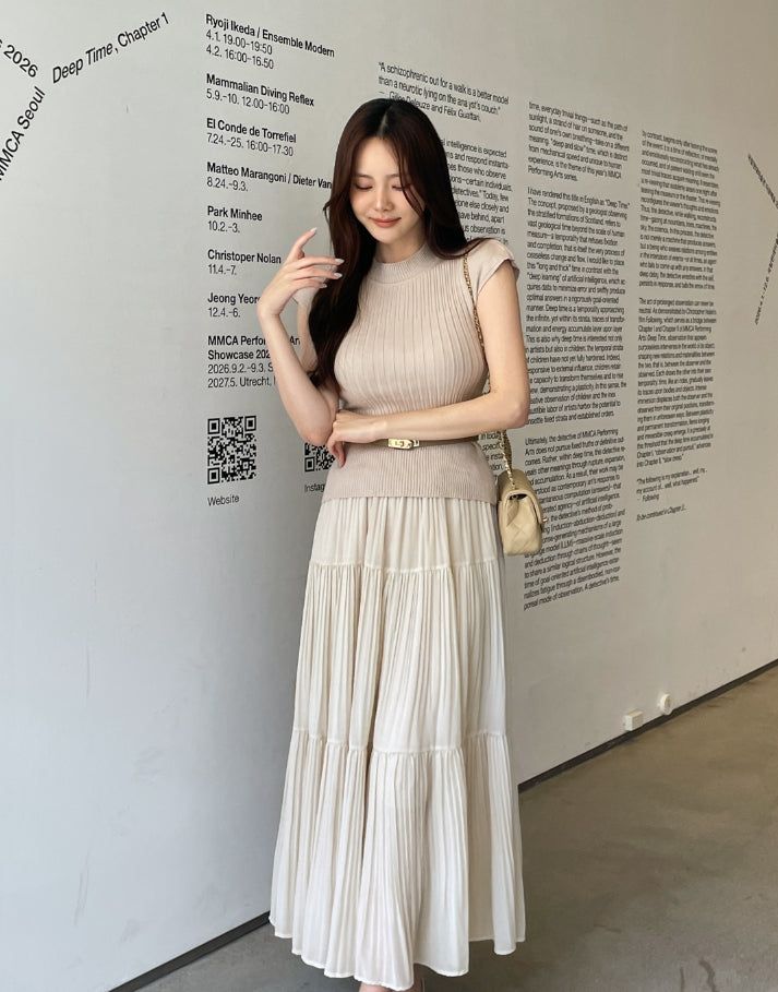 iam mari（アイアム マリ）の「[Two-piece Set] Soche Ribbed Cap Knit Chiffon Skirt Set (Belt Set)（Setup）」