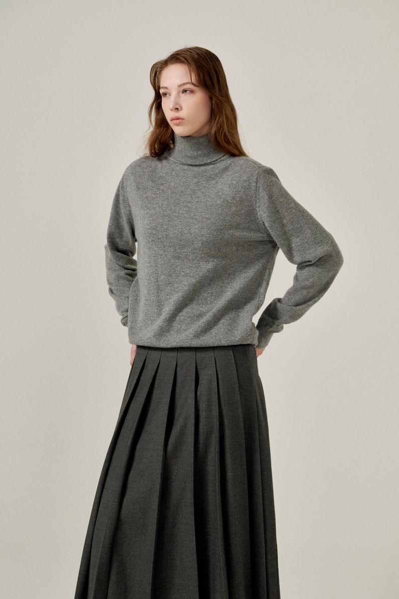 Cashmere turtle neck knit (Grey)