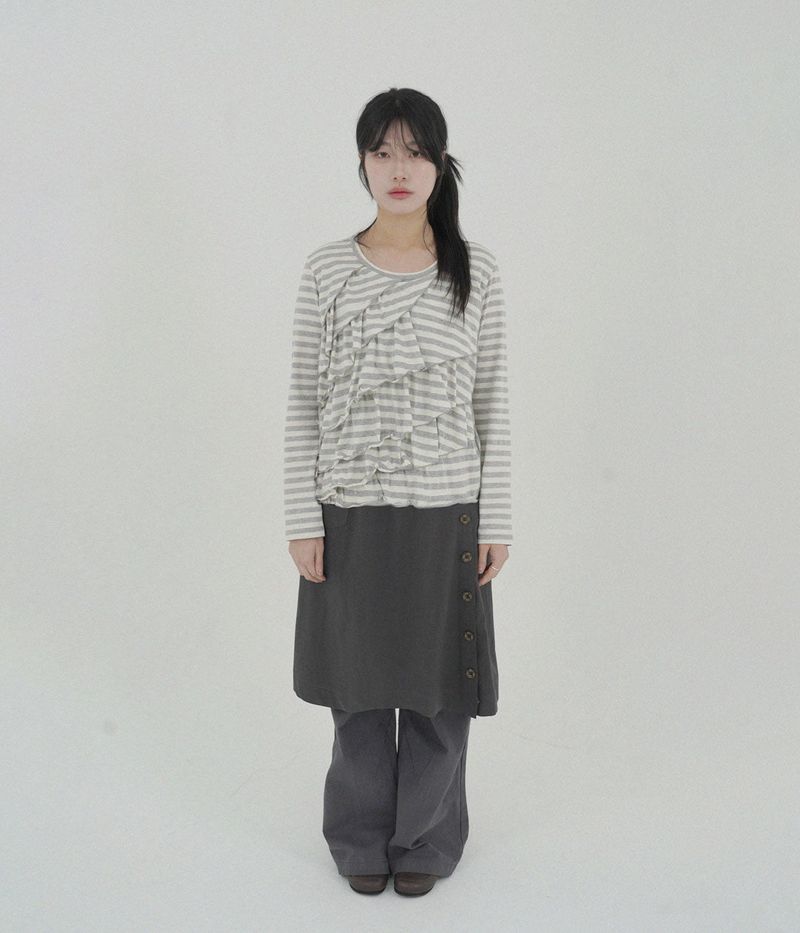 [fiebre] ruffles stripe long sleeve t GRAY 