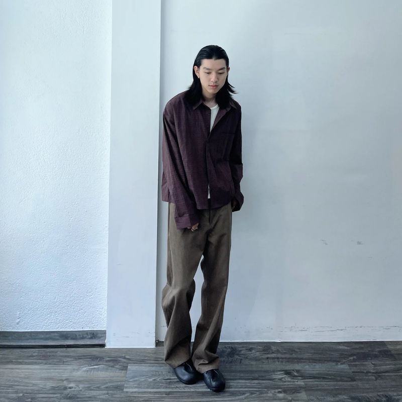 Ribbed Draped Wide Trousers