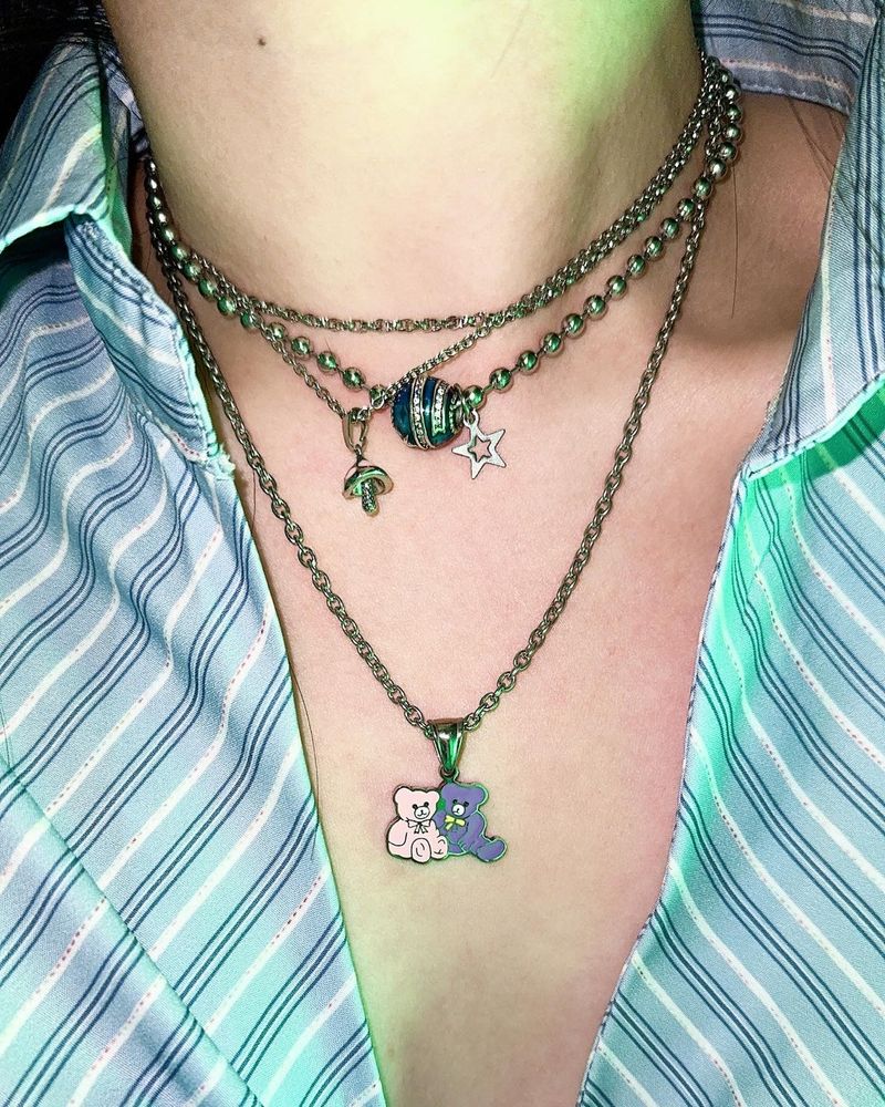 Pink&purple bear necklace
