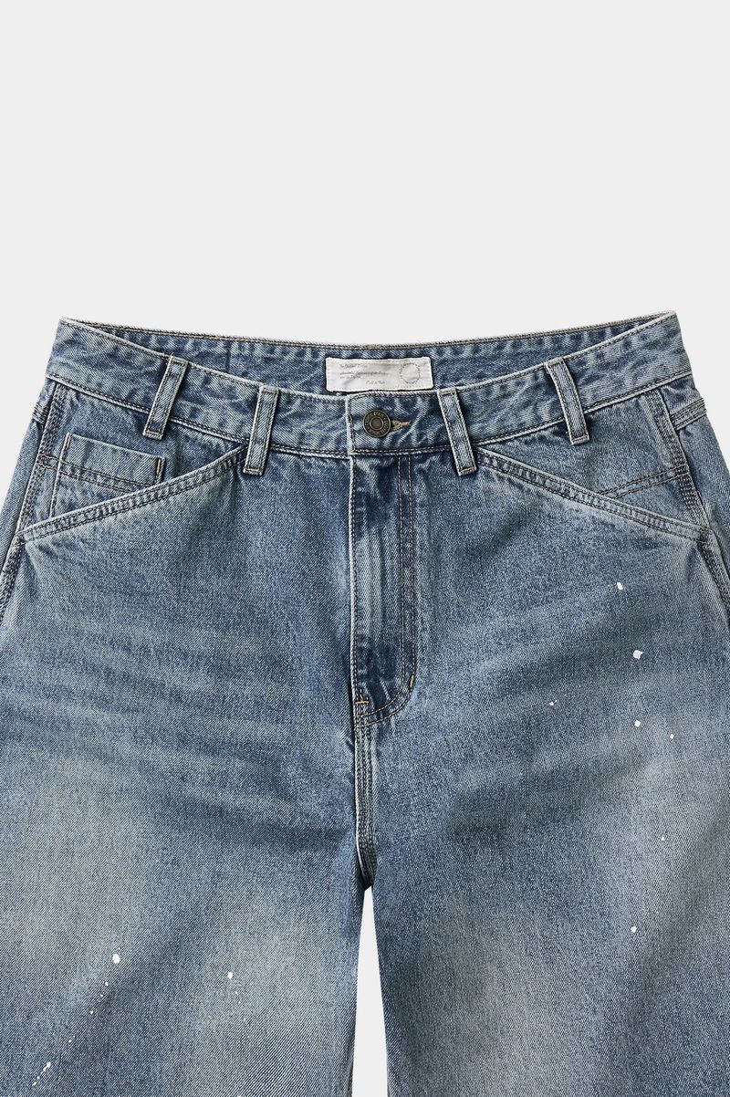 Aged Splatter Carpenter Denim Shorts(Washed Blue)